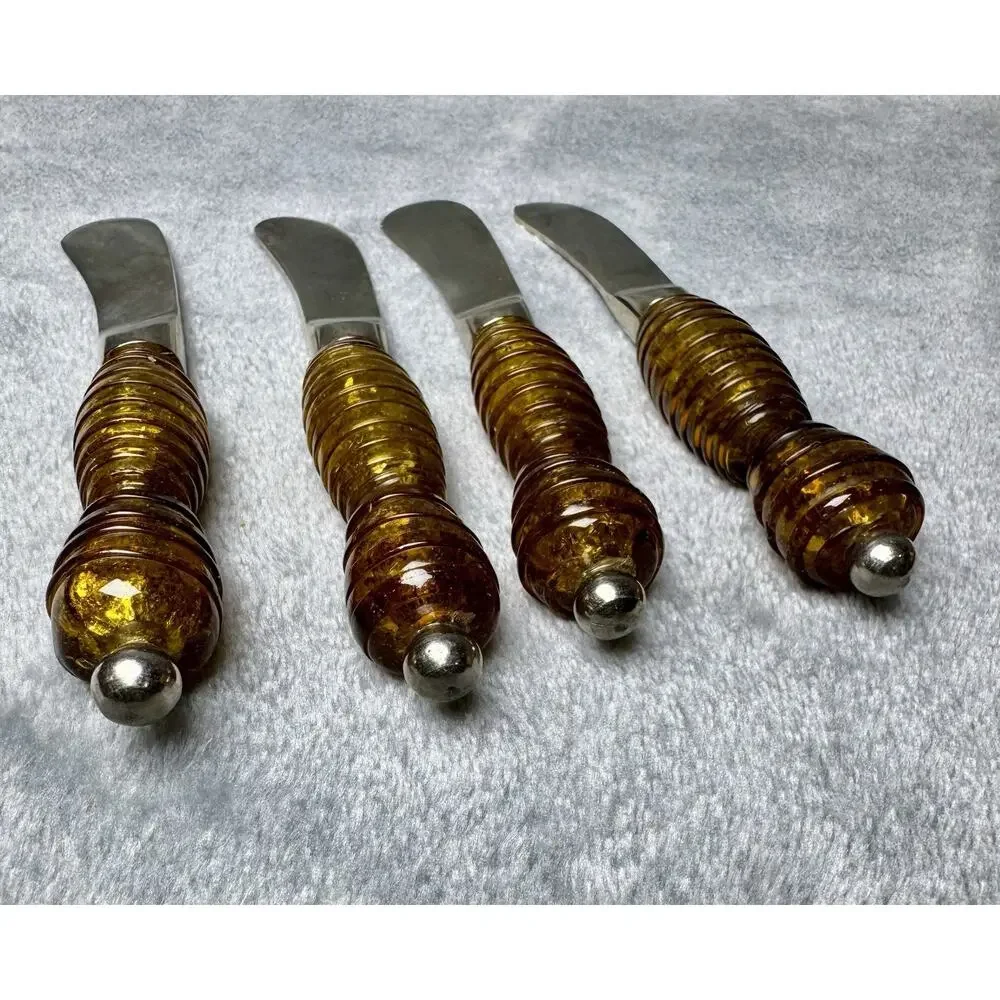 Vintage Amber Glass Handle Butter Spreader Set